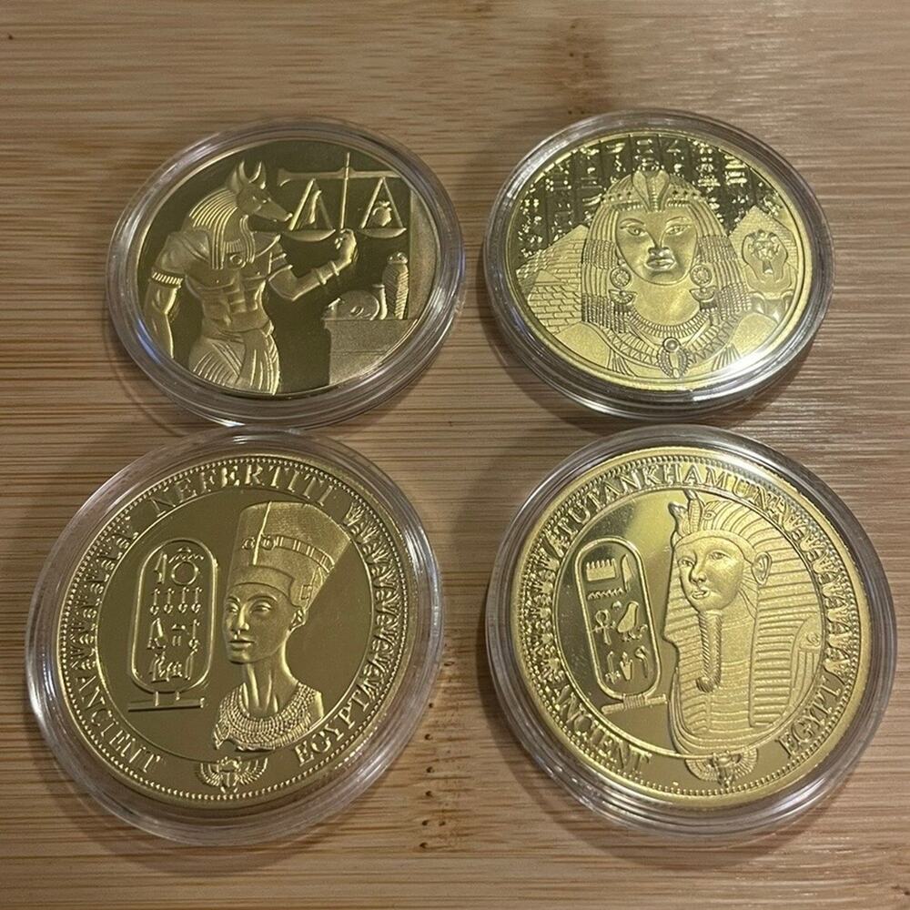 4 Pc Egyptian Collectible Commemorative Gold Plated Coin & Protective Case Set